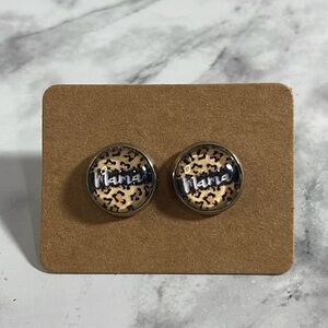 Handcrafted Mama Animal Print Stud Earrings in Silver with Butterfly Backs